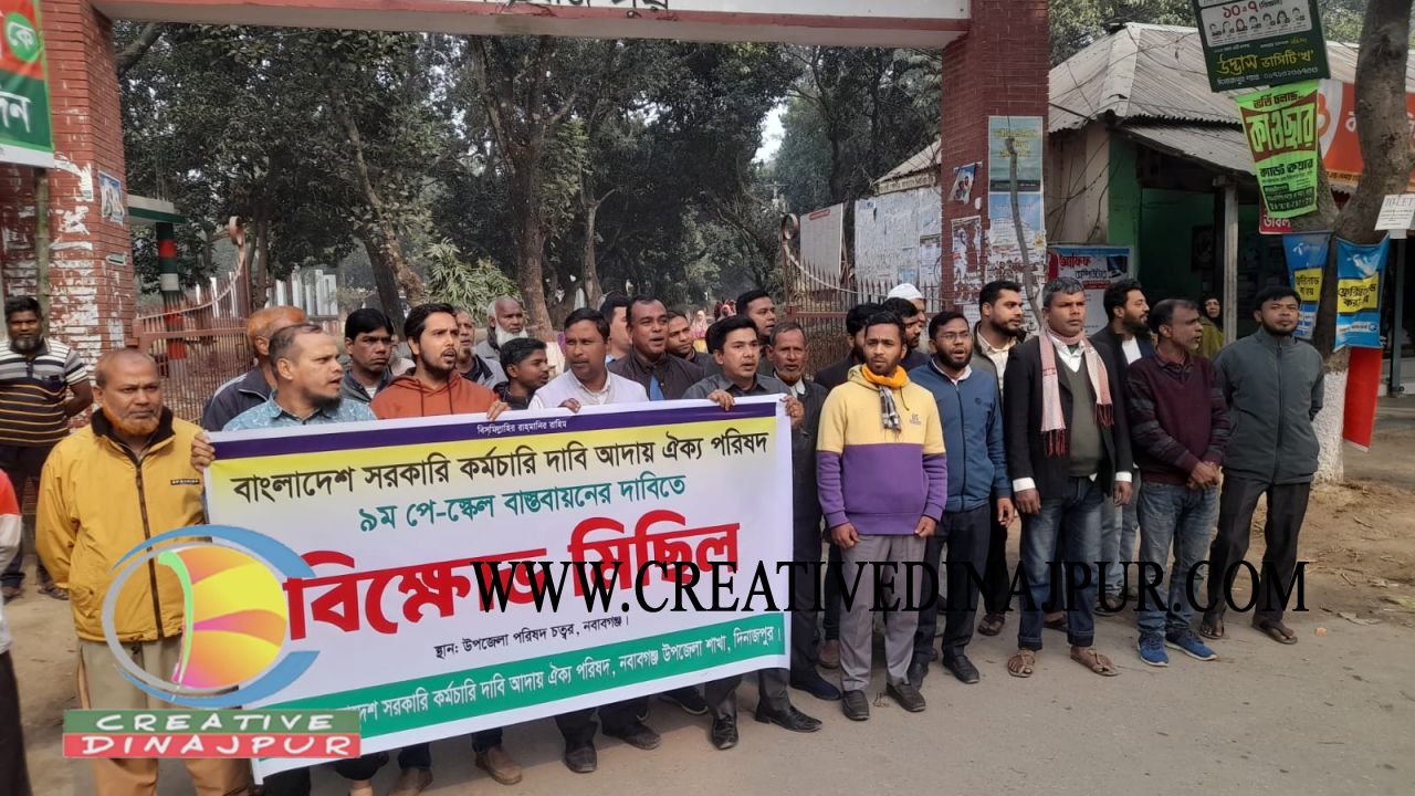 নবাবগঞ্জে ৯ম পে-স্কেল বাস্তবায়নের দাবিতে মানববন্ধন ও বিক্ষোভ কর্মসূচি