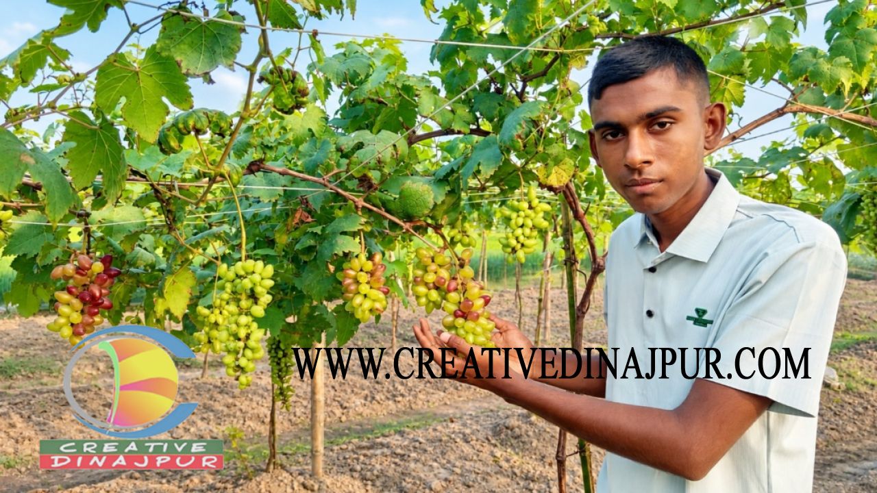 নবাবগঞ্জে ১৫ জাতের মিষ্টি আঙ্গুর চাষে সফল কলেজপড়ুয়া তৌহিদুল